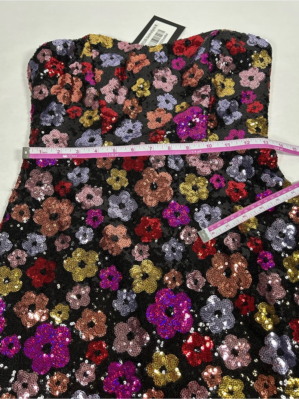 Angel Biba NWT Strapless Sequin Multicolor Floral Mini Dress M - Picture 11 of 14